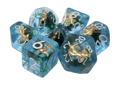 Old School 7 Piece DnD RPG Dice Set Animal Kingdom Gold Fish Pond - State of Comics