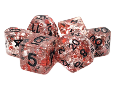 Old School 7 Piece DnD RPG Dice Set Particles Metallic Red w/ Black - State of Comics