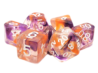 Old School 7 Piece DnD RPG Dice Set Purple & Orange - State of Comics