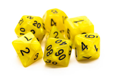 Old School 7 Piece DnD RPG Dice Set Pearl Drop Yellow w/ Black - State of Comics