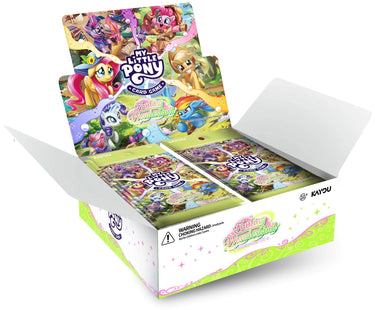 Kayou My Little Pony TCG Fantasy Wonderland Booster Display with colorful booster packs featuring My Little Pony characters.