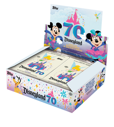 Factory sealed 2025 Topps Disneyland 70th Anniversary trading card hobby box featuring collectible cards from the TOPPS brand.