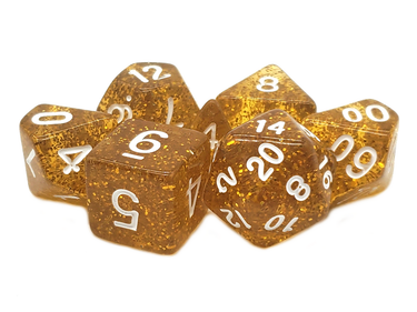 Old School 7 Piece DnD RPG Dice Set Sparkle Translucent Gold - State of Comics