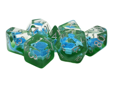 Old School 7 Piece DnD RPG Dice Set Animal Kingdom Turtle Blue w/ Green - State of Comics