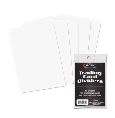 Pair of BCW Trading Card Dividers for organizing and separating collectible trading cards, made of durable card supplies material.