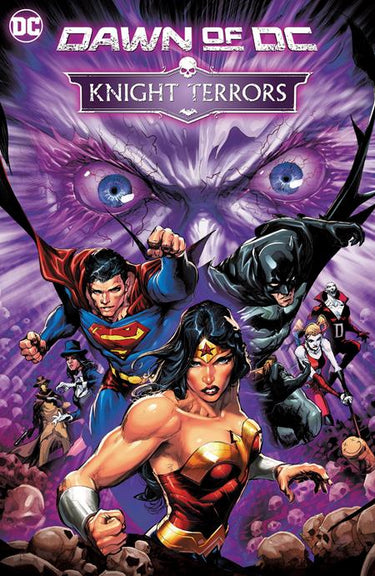 Cover of DC Comics' Knight Terrors HC graphic novel featuring dark, eerie artwork with supernatural horror themes.