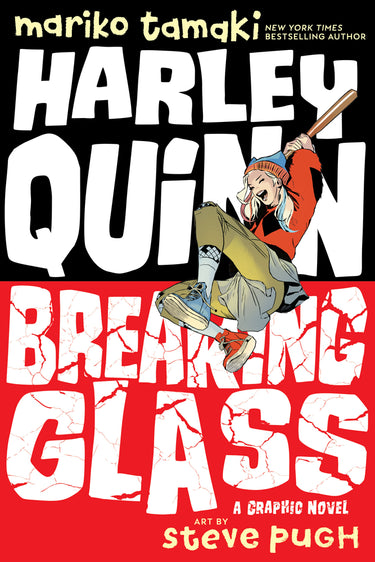Harley Quinn Breaking Glass graphic novel by DC Comics featuring colorful comic book cover art and illustration.
