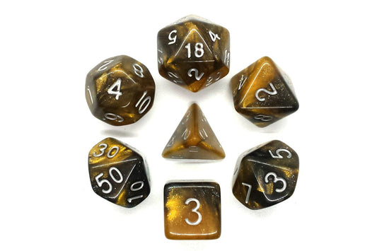 Old School 7 Piece DnD RPG Dice Set Galaxy Molten Gold - State of Comics