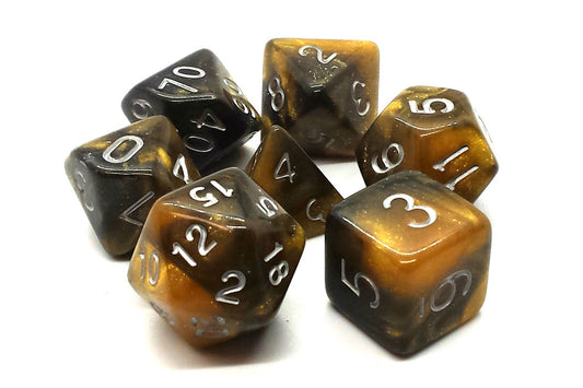 Old School 7 Piece DnD RPG Dice Set Galaxy Molten Gold - State of Comics