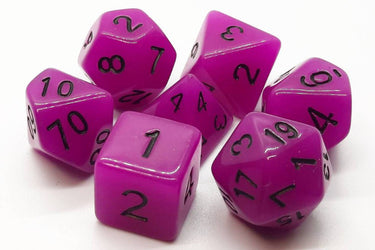 Old School 7 Piece DnD RPG Dice Set Glow Dice Purple - State of Comics