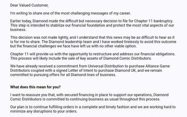 State of Comics Statement on Diamond Comic Distributors Filing for Chapter 11 Bankruptcy