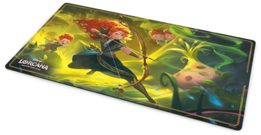 Lorcana Merida Gifted Archer playmat by Ravensburger featuring an illustration of Merida in an archery pose on a colorful background.