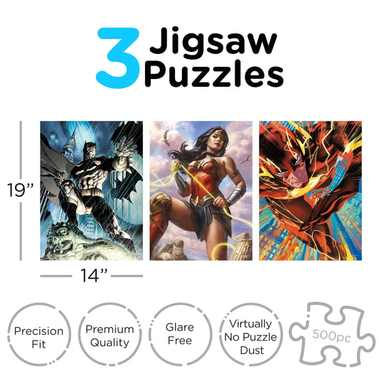 DC Comics 3 x 500 Piece Jigsaw Puzzle Set