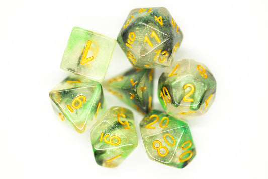 Old School 7 Piece DnD RPG Dice Set Luminous Snake Venom - State of Comics