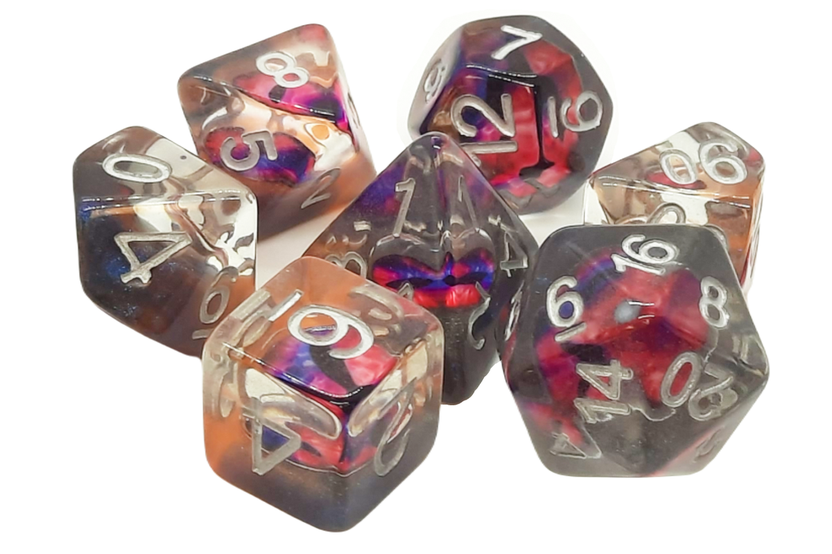 Old School 7 Piece DnD RPG Dice Set Infused Dragon Eye Skeletal - State of Comics