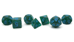 Old School 7 Piece DnD RPG Dice Set Galaxy Forest Green Shimmer