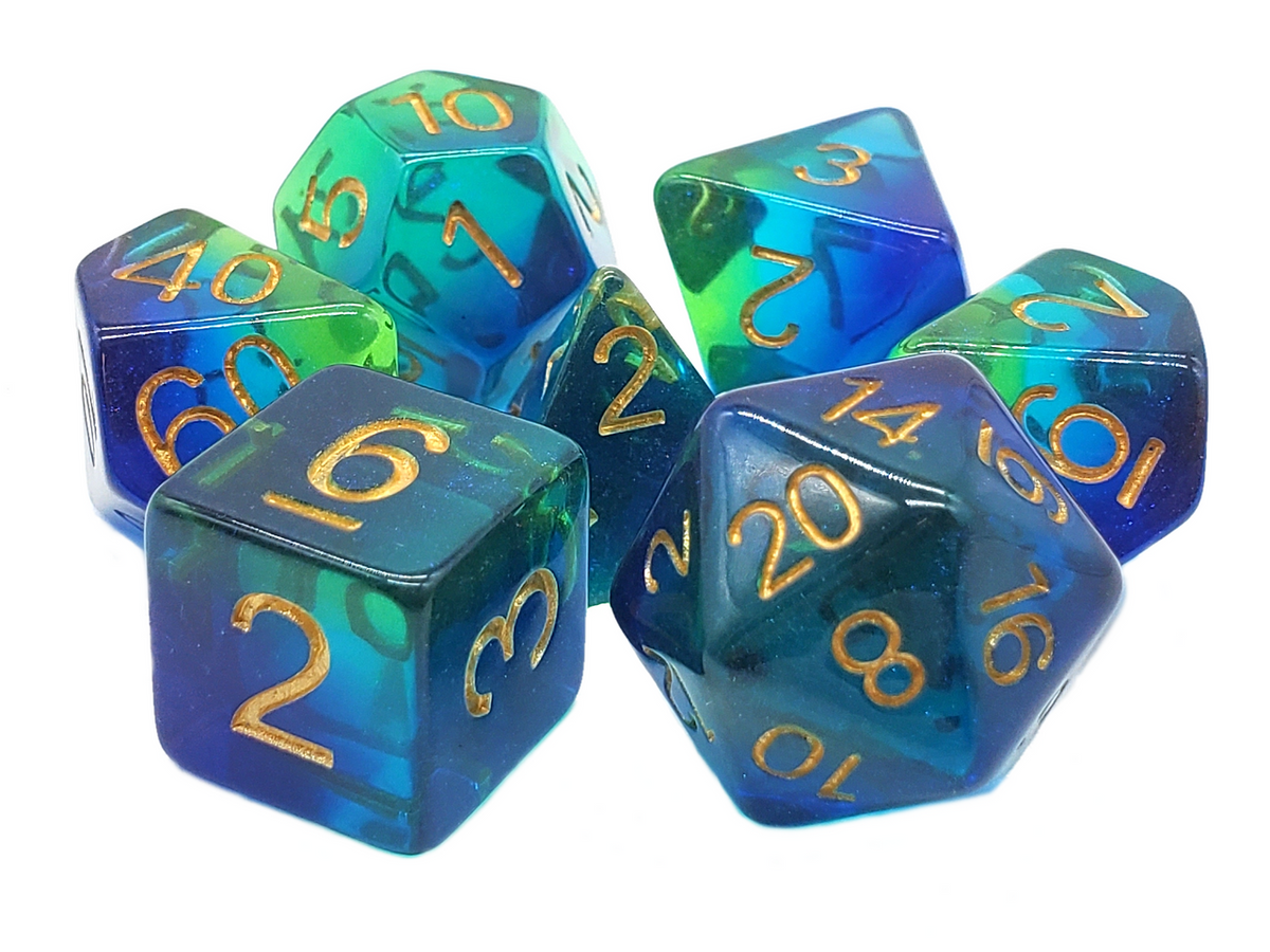 Old School 7 Piece DnD RPG Dice Set Gradients Night Time Swim - State of Comics