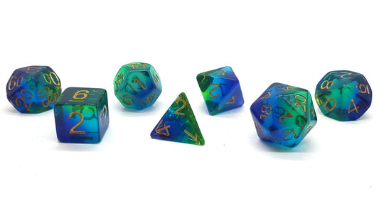 Old School 7 Piece DnD RPG Dice Set Gradients Night Time Swim - State of Comics