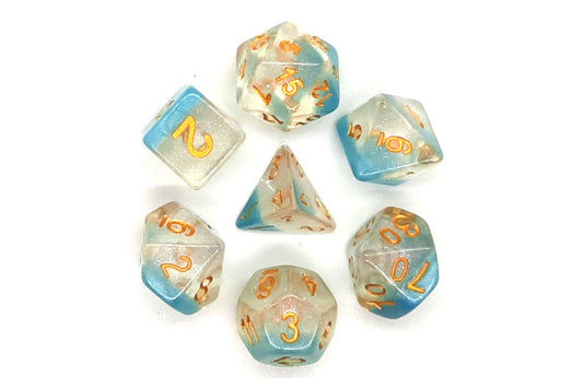 Old School 7 Piece DnD RPG Dice Set Luminous Winter's Breath - State of Comics