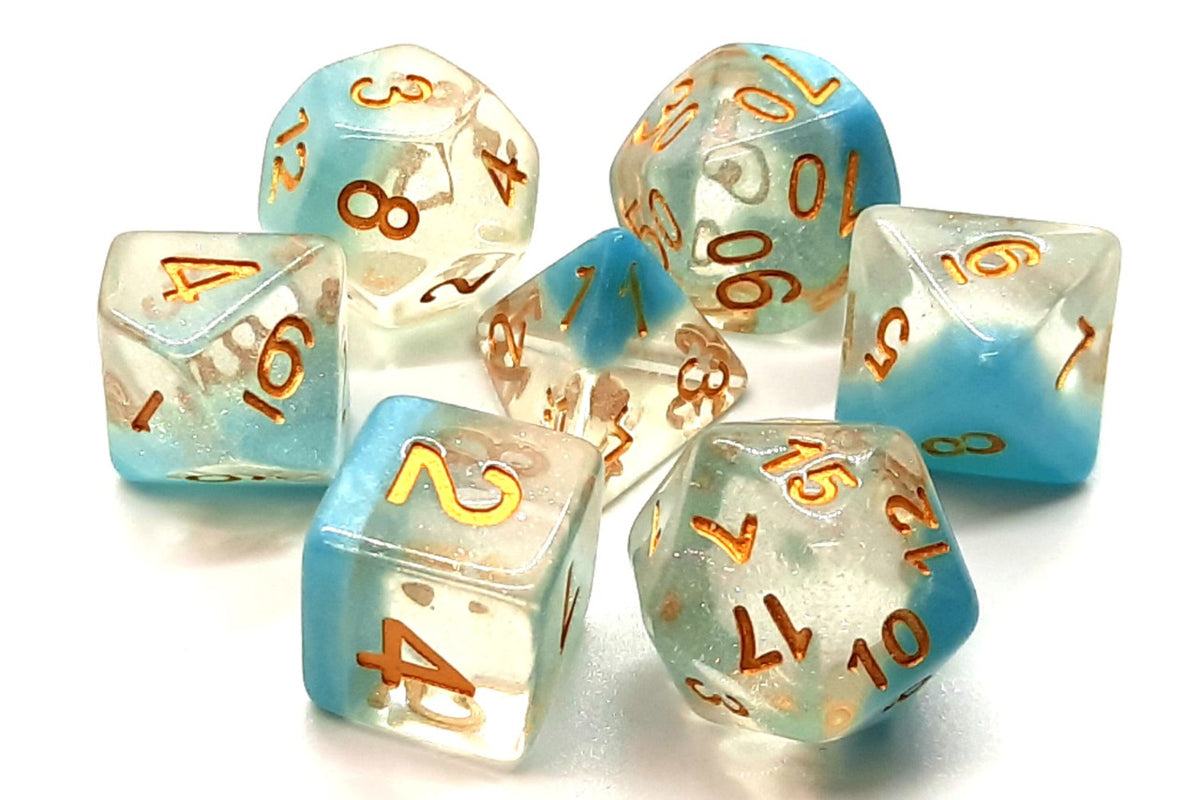 Old School 7 Piece DnD RPG Dice Set Luminous Winter's Breath - State of Comics