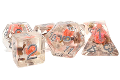 Old School 7 Piece DnD RPG Dice Set Infused Orange Flower - State of Comics