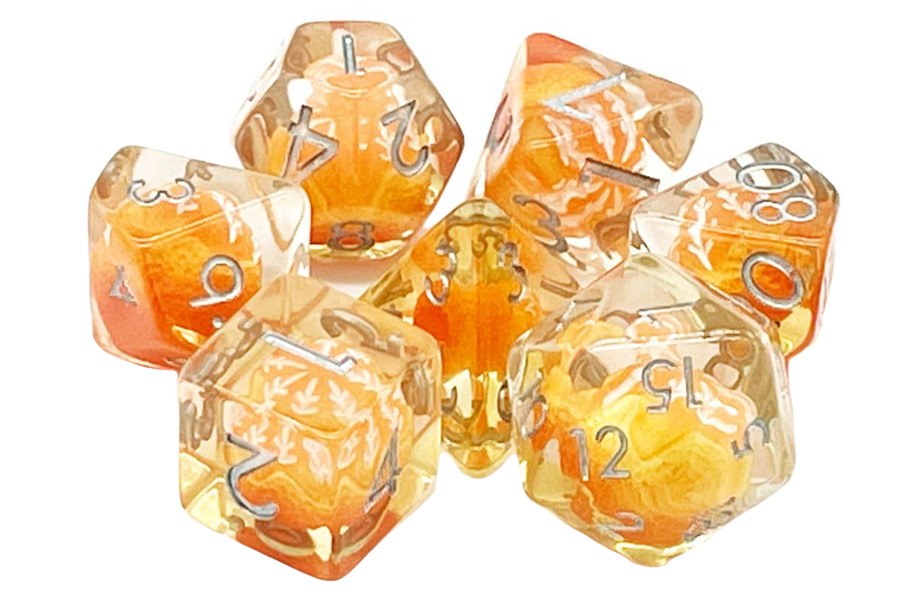 Old School 7 Piece DnD RPG Dice Set Infused Orange Yum! - State of Comics