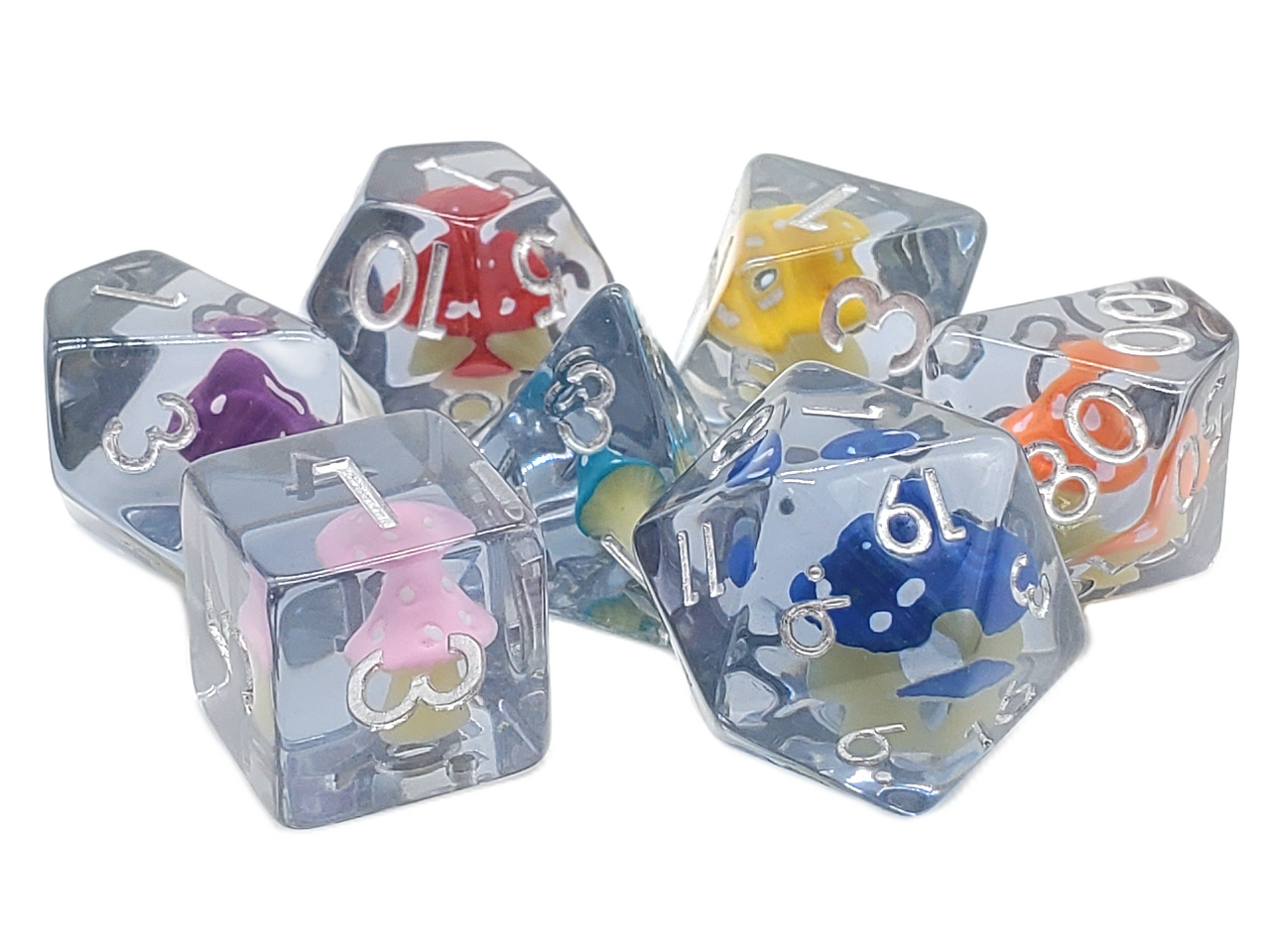 Old School 7 Piece DnD RPG Dice Set Infused Mushroom Rainbow - State of Comics