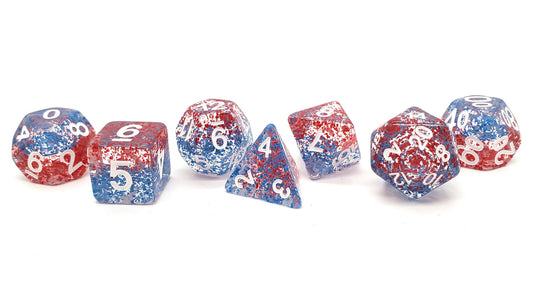 Old School 7 Piece DnD RPG Dice Set Rune Dice Particles Red Fish Blue Fish