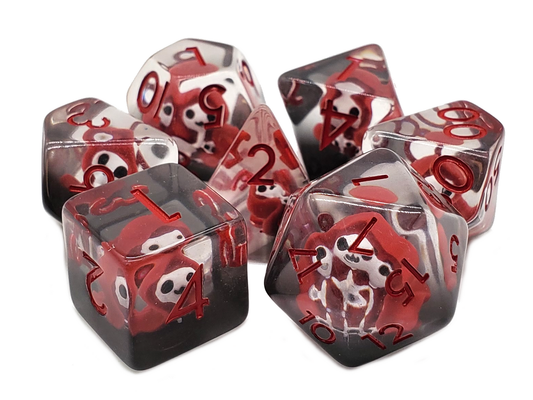 Old School 7 Piece DnD RPG Dice Set Infused Ghost Red - State of Comics
