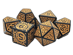 Old School 7 Piece DnD RPG Dice Set Rune Dice Magical Runes Gold