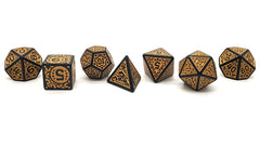 Old School 7 Piece DnD RPG Dice Set Rune Dice Magical Runes Gold