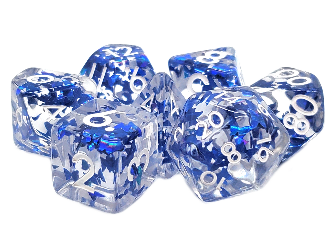 Old School 7 Piece DnD RPG Dice Set Infused Sapphire Butterfly - State of Comics