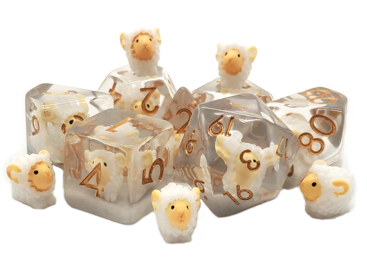 Old School 7 Piece DnD RPG Dice Set Rune Dice Animal Kingdom Sheep