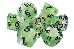 Old School 7 Piece DnD RPG Dice Set Infused Skull w/ Green - State of Comics