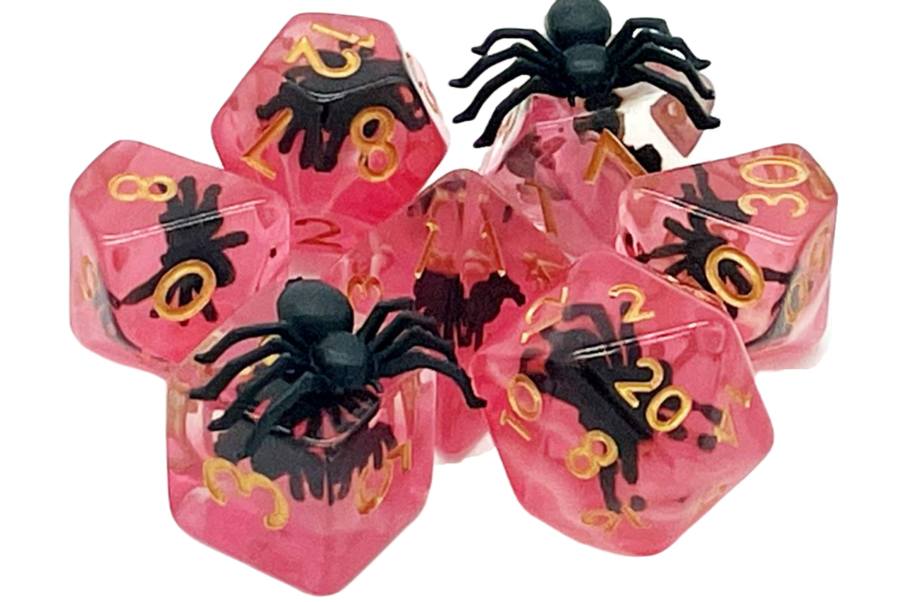 Old School 7 Piece DnD RPG Dice Set Infused Spider Black w/ Red - State of Comics