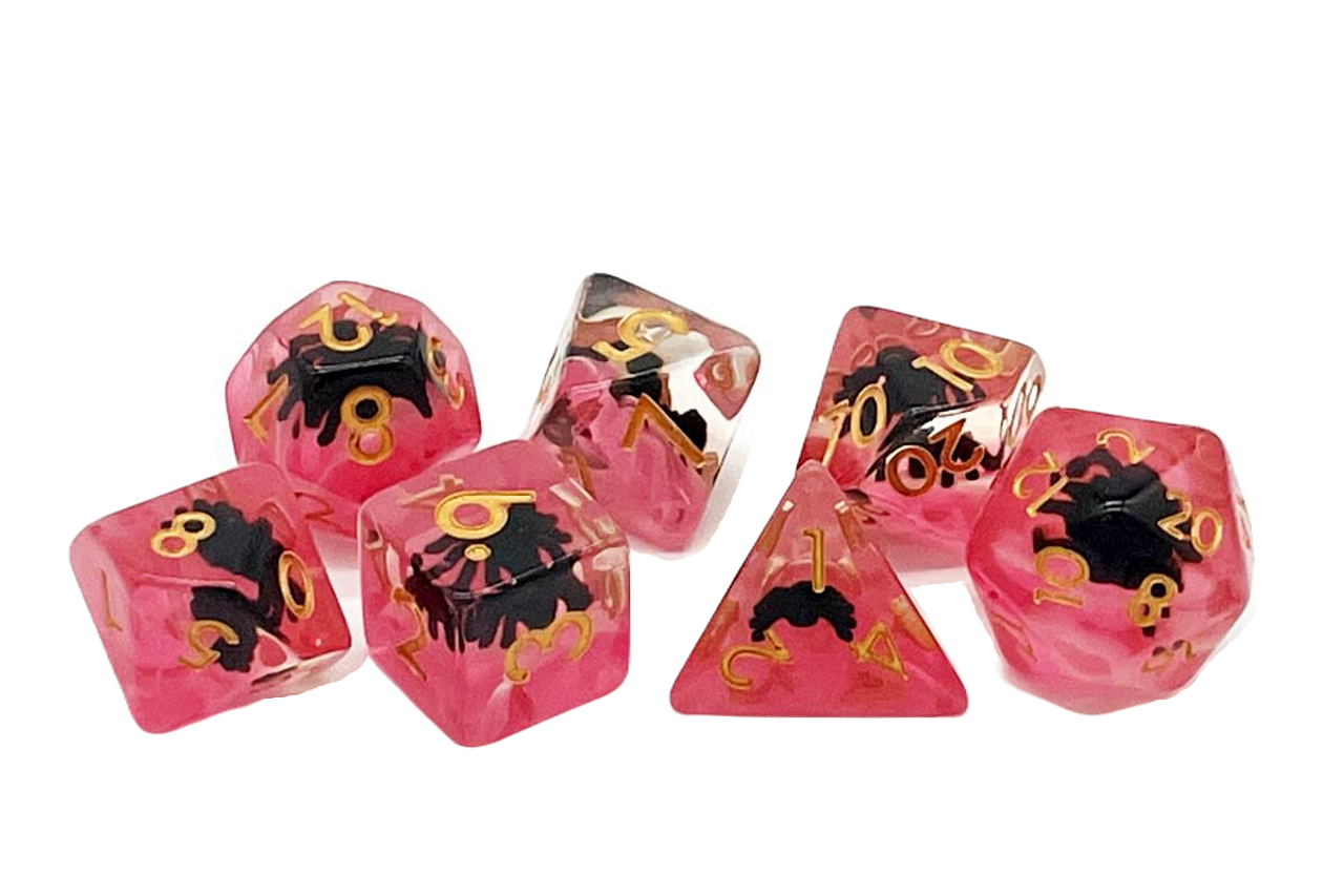 Old School 7 Piece DnD RPG Dice Set Infused Spider Black w/ Red - State of Comics