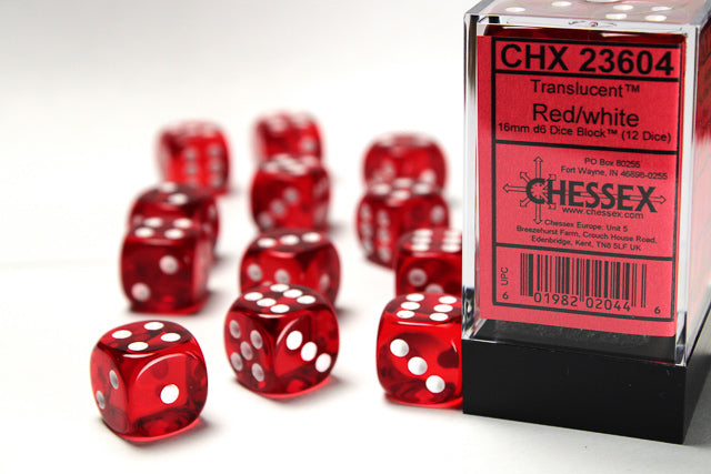 Chessex Translucent 16mm d6 Red/white Dice Block™ (12 dice)  - State of Comics