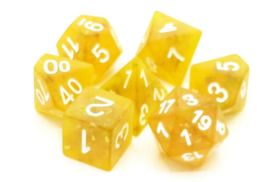 Old School 7 Piece DnD RPG Dice Set Infused Frosted Firefly Yellow w/ White - State of Comics