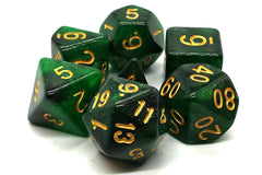 Old School 7 Piece DnD RPG Dice Set Galaxy Green & Black - State of Comics