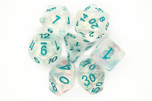 Old School 7 Piece DnD RPG Dice Set Luminous Blue Winter - State of Comics