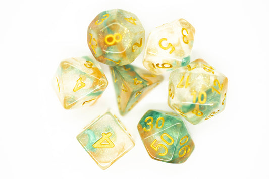 Old School 7 Piece DnD RPG Dice Set Luminous Koi Pond - State of Comics