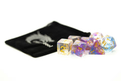 Old School 7 Piece DnD RPG Dice Set Nebula Purple & Blue - State of Comics