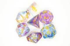 Old School 7 Piece DnD RPG Dice Set Nebula Purple & Blue - State of Comics