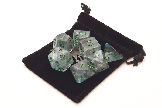 Old School 7 Piece DnD RPG Dice Set Luminous Blue Moon - State of Comics