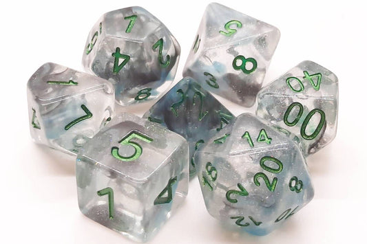 Old School 7 Piece DnD RPG Dice Set Luminous Blue Moon - State of Comics