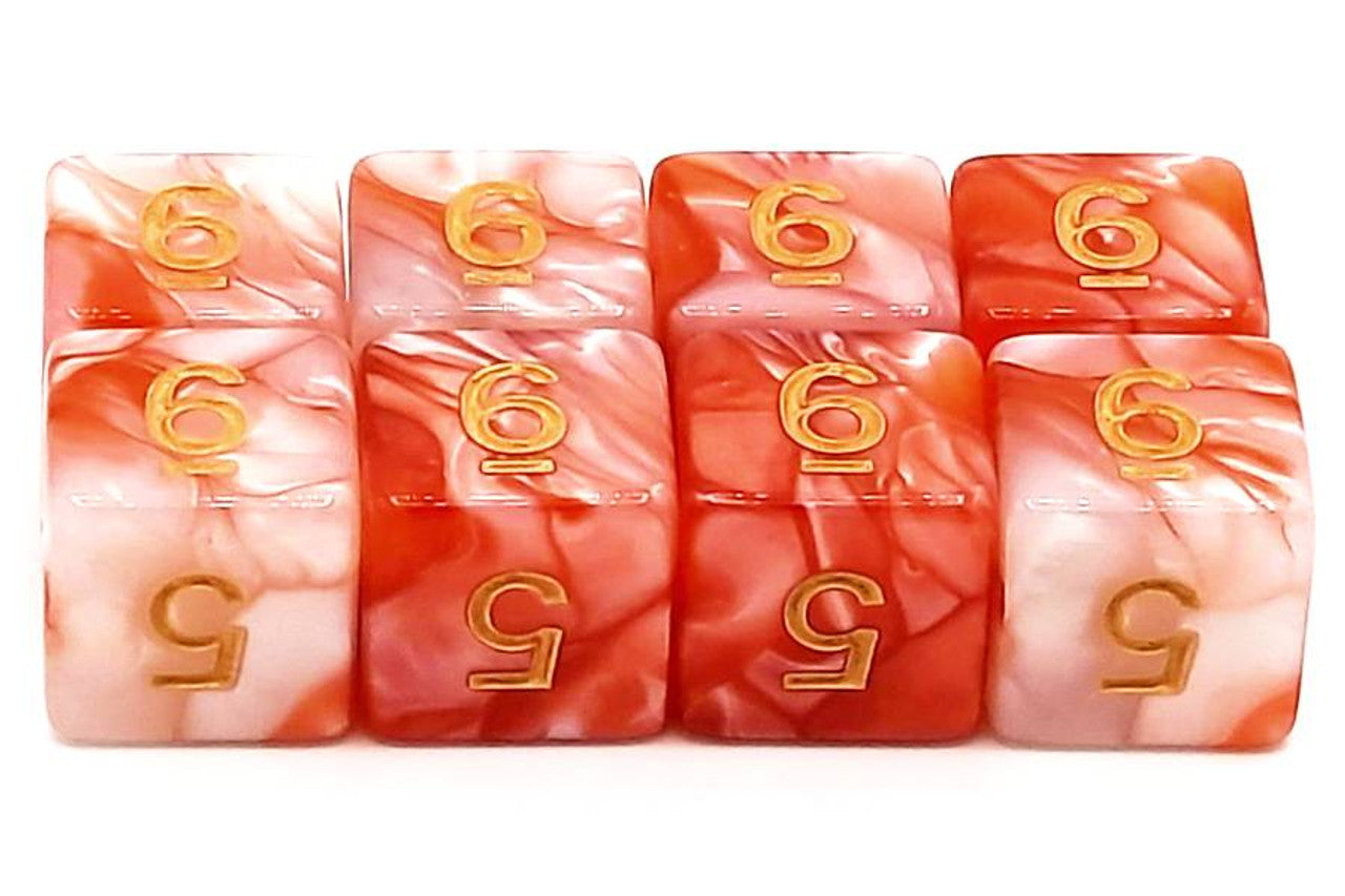 Old School 8-Piece D6 Dice Set Vorpal Red & Ivory w/ Gold - State of Comics