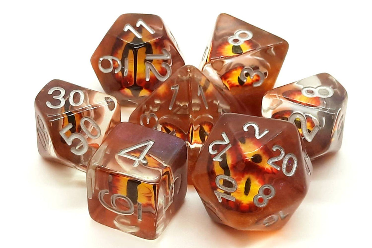 Old School 7 Piece DnD RPG Dice Set Dragon Eye Brown - State of Comics