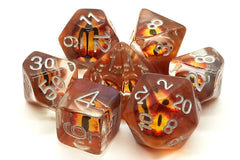 Old School 7 Piece DnD RPG Dice Set Dragon Eye Brown - State of Comics