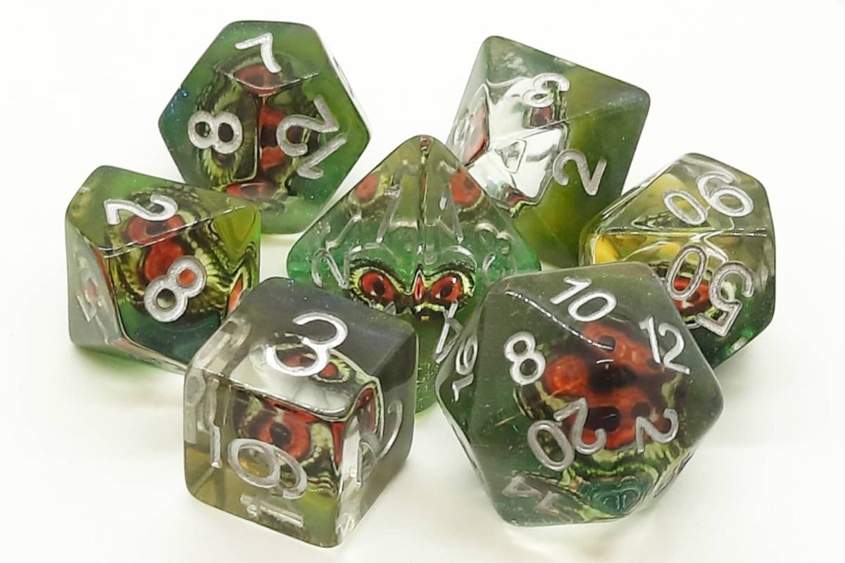 Old School 7 Piece DnD RPG Dice Set Dragon Eye Mist - State of Comics