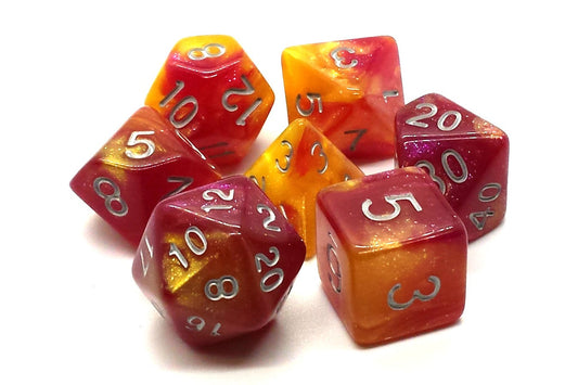Old School 7 Piece DnD RPG Dice Set Galaxy Fire in the Sky - State of Comics